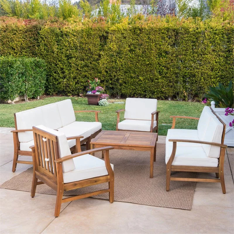 8 Seater Acacia Wood Double Sofa Set with Cream Cushions S78377