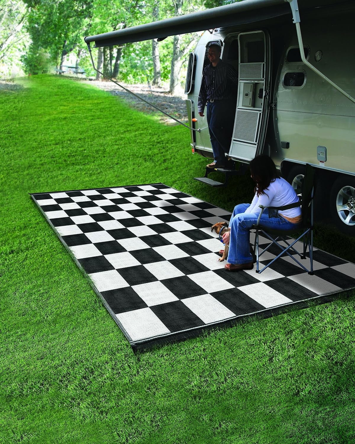 Black & White Checkered Outdoor Patio Mat 9' x 12' G20715