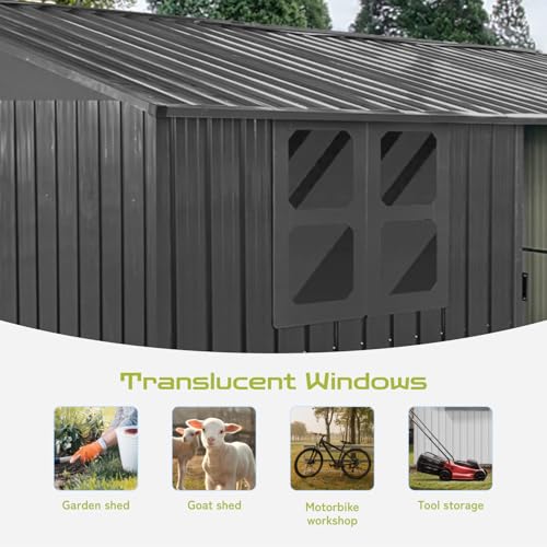 Grey Metal Outdoor Storage Shed with Windows and Lockable Doors F46933