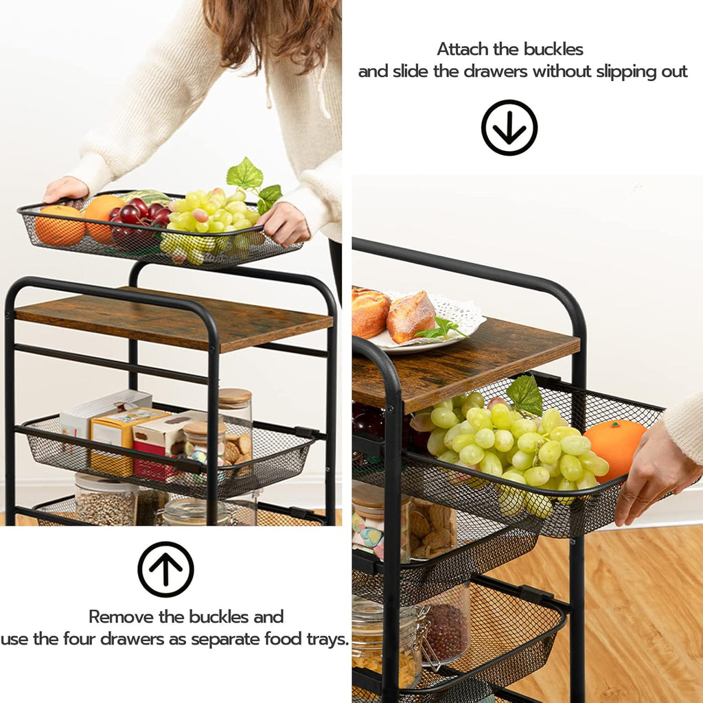 5 Tier Rolling Cart with Mesh Drawers and Wheels X9074