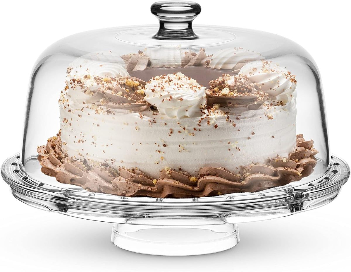 Cake Stand and Serving Plate with Dome Lid, Crystal Glass Footed Cake Stand E3880