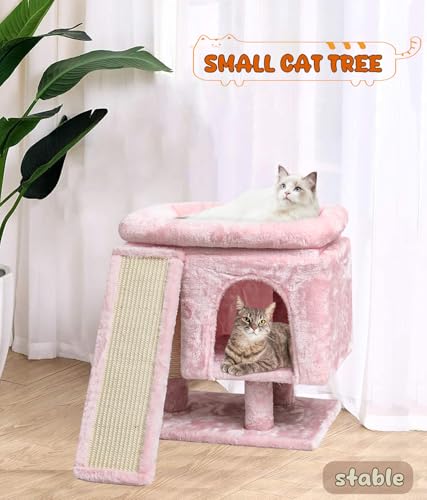 Beige Small Cat Tree with Scratching Post and Cave J465152