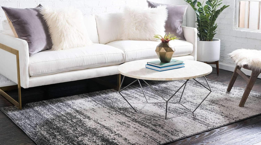 Dark Gray / Ivory 6' 1" x 9' Rectangle Area Rug A5936