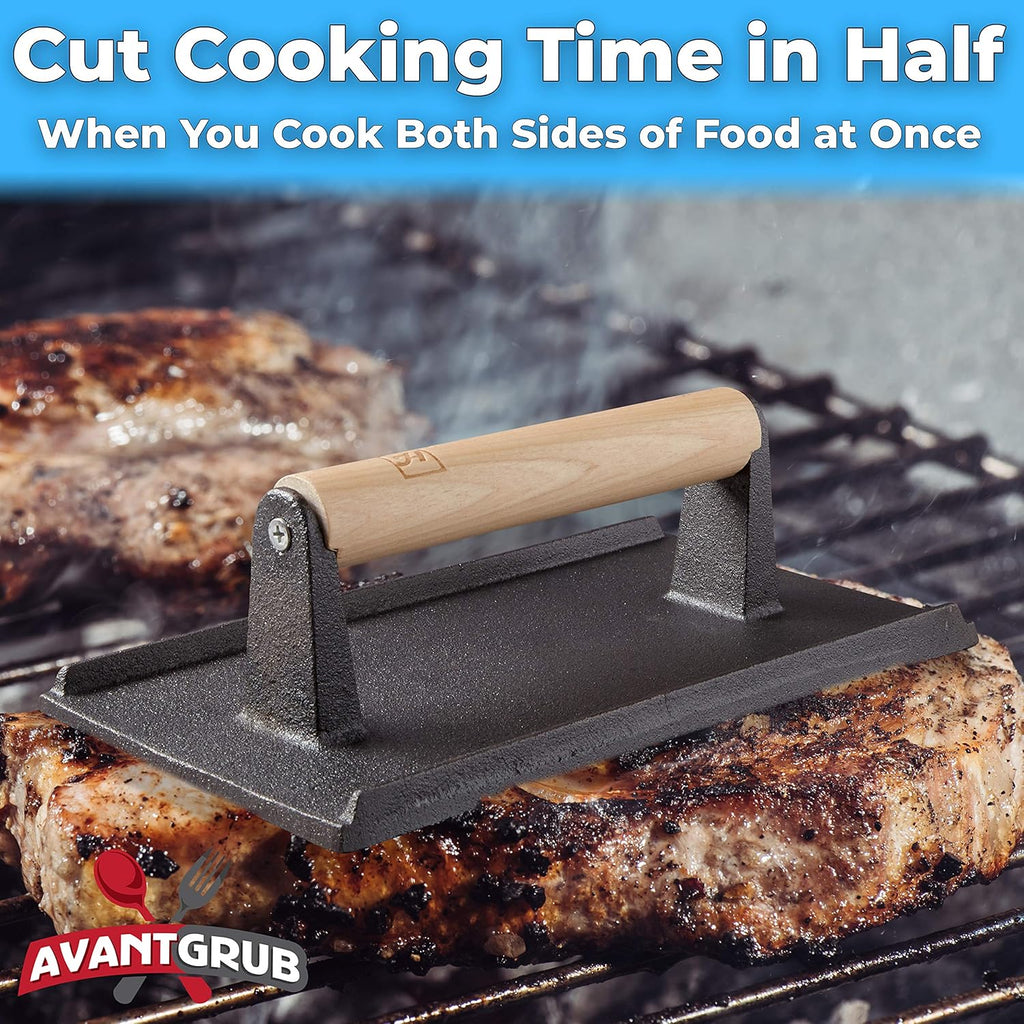 Pre Seasoned Cast Iron Grill Weight 3Pk Heavy Duty Steak and Burger Press with Wooden Handle S894