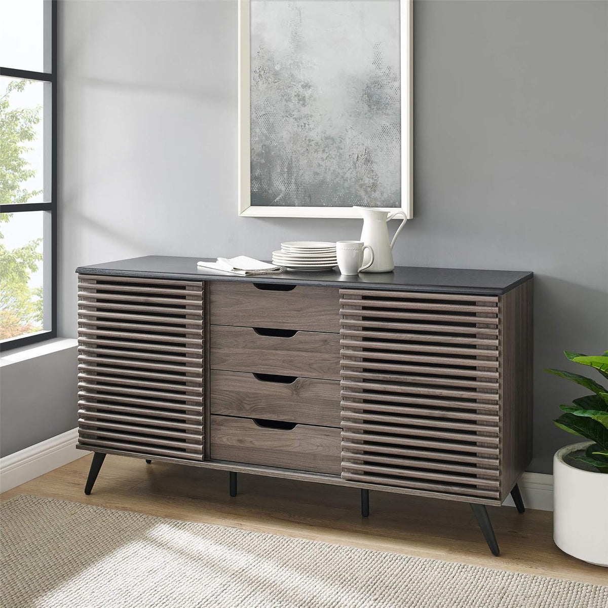 Black and Slate Grey 4 Drawer Wood Cabinet C7765
