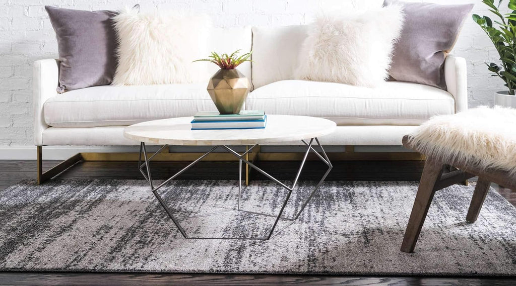 Dark Gray / Ivory 6' 1" x 9' Rectangle Area Rug A5936
