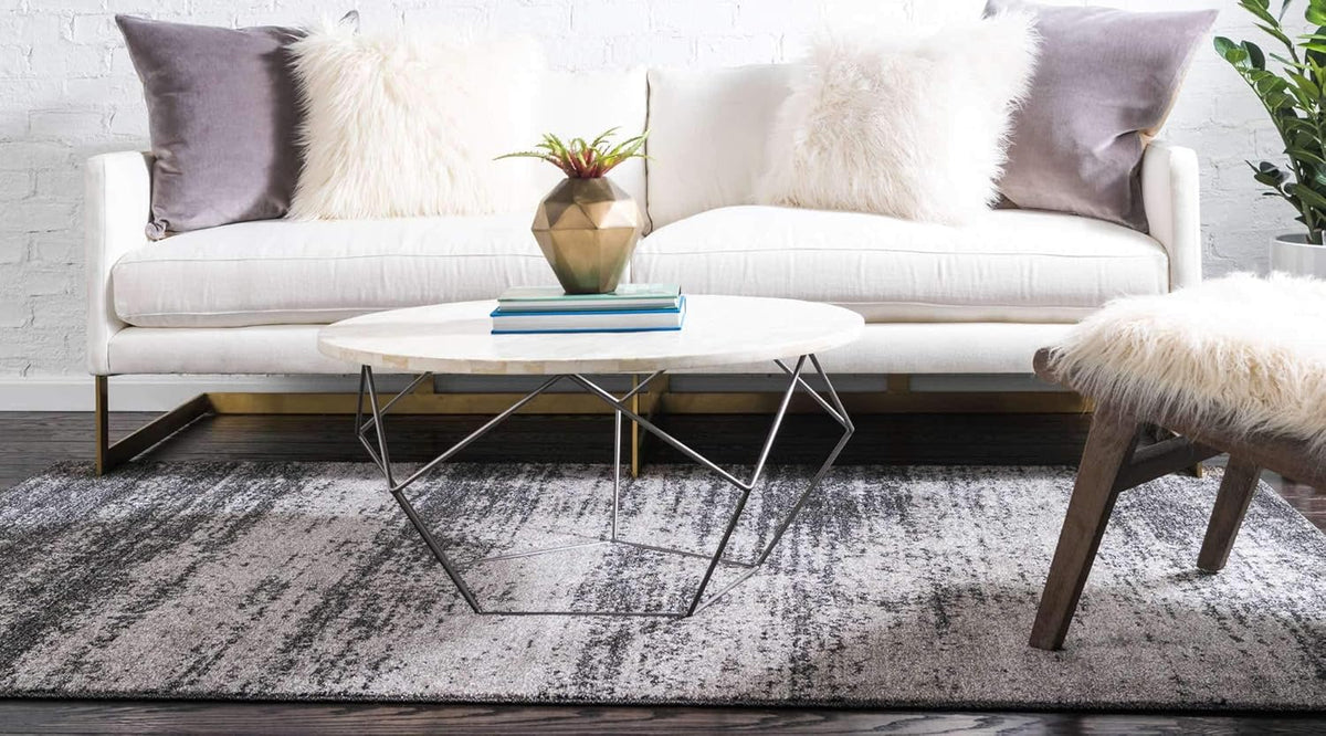 Dark Gray / Ivory 6' 1" x 9' Rectangle Area Rug A5936