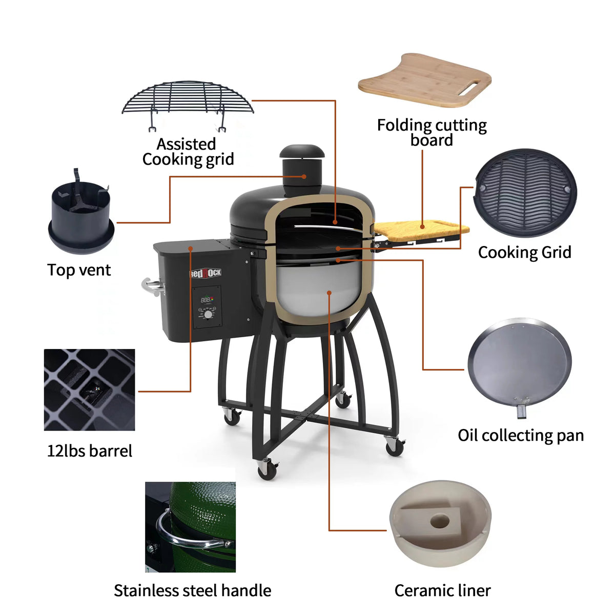 24" Ceramic Pellet Grill with Double Ceramic Liner 4-in-1 Q3457