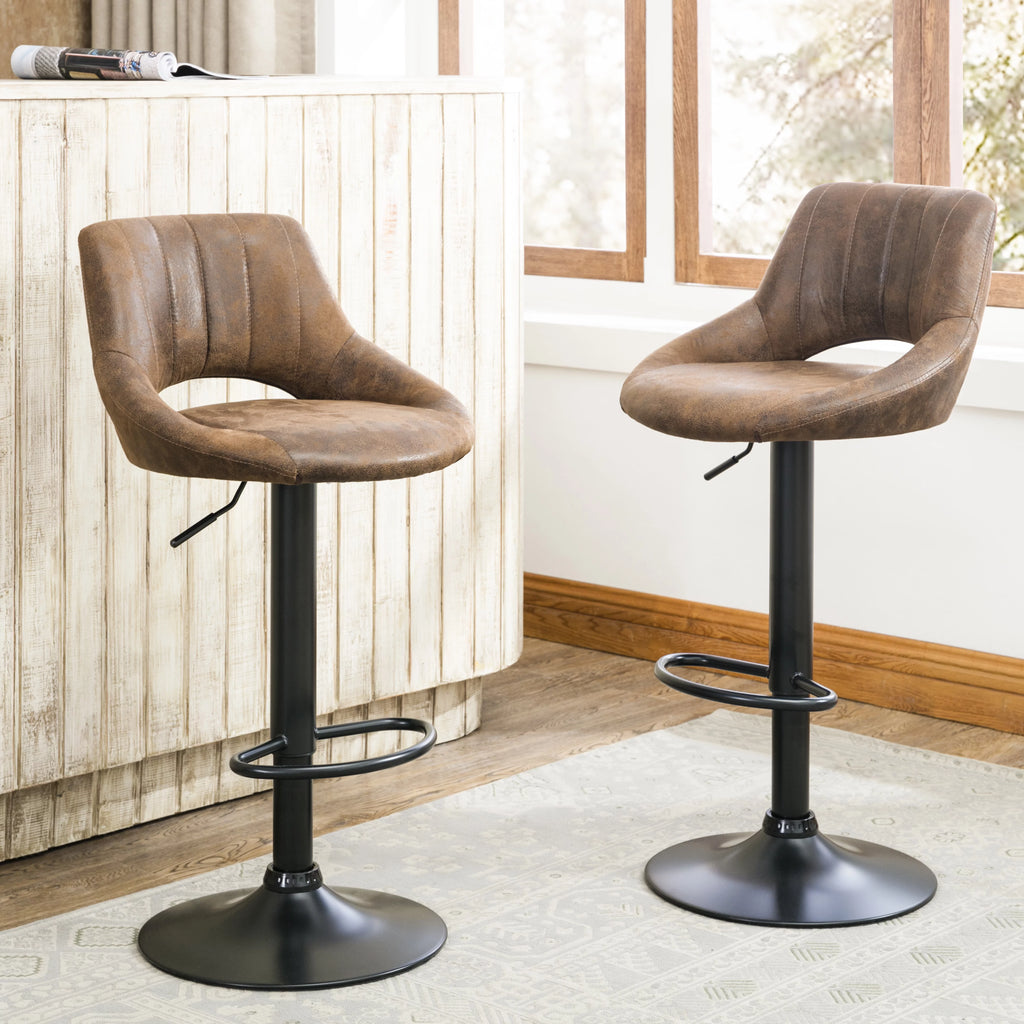 Set of 2 Swivel Adjustable Height PU Leather Bar Stool V314