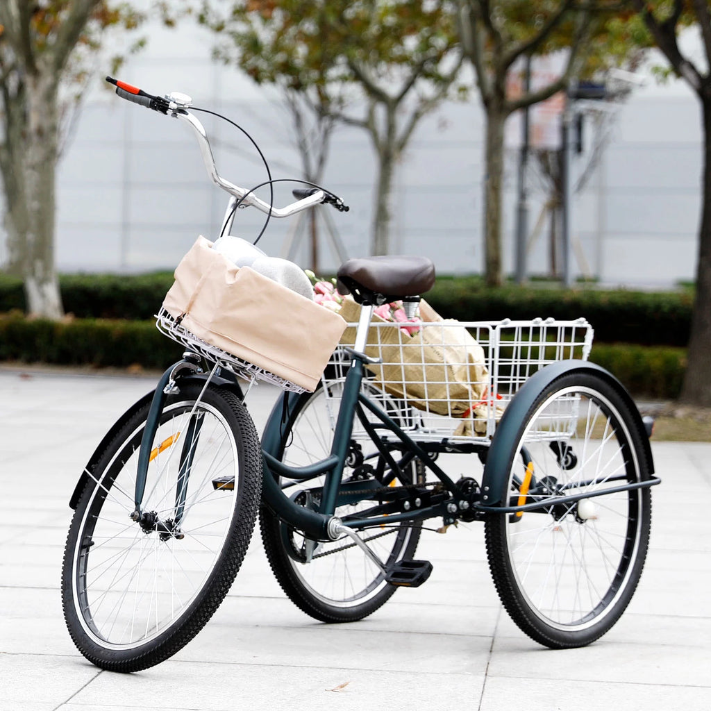 26 Inch Single Speed Adult Tricycle 3 Wheels Cruiser Bike with Basket S950360