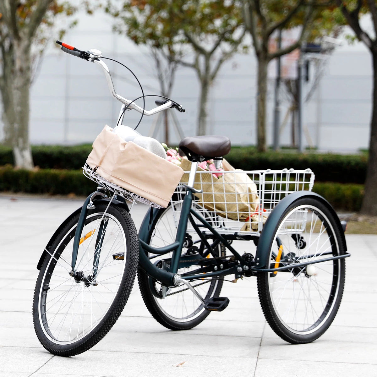 26 Inch Single Speed Adult Tricycle 3 Wheels Cruiser Bike with Basket S950360