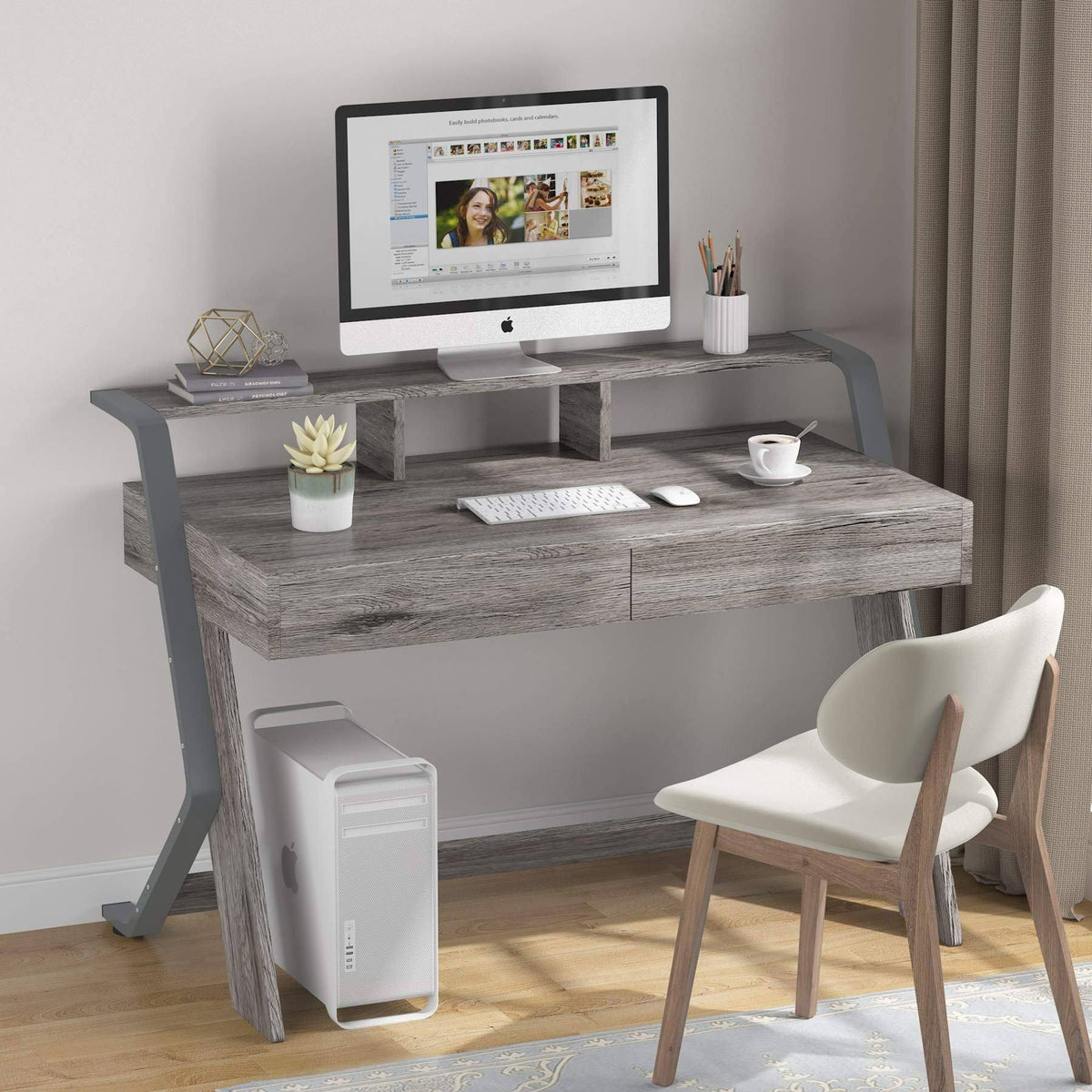 47'' Computer Desk with 2 Storage Drawers and Monitor Stand E5186