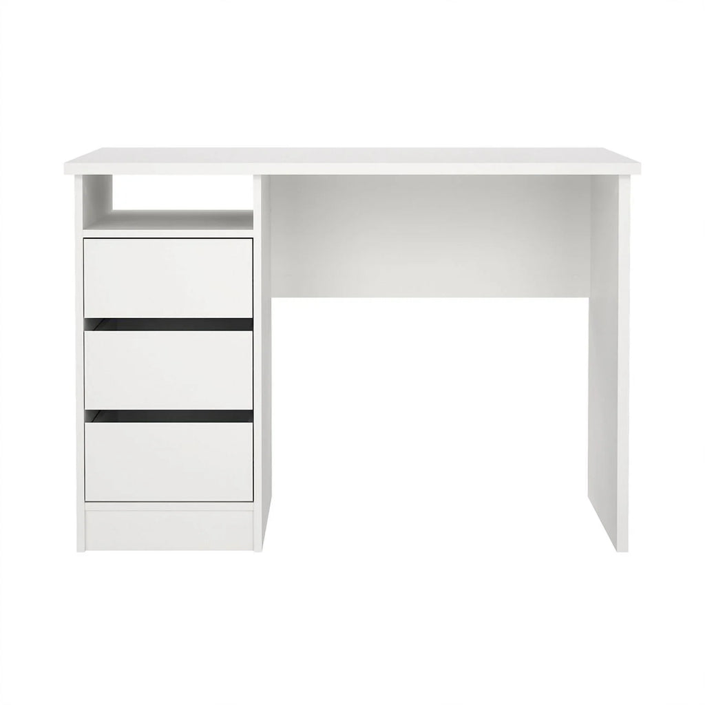 White Writing Desk with 3 Storage Drawers and Open Shelf B7683