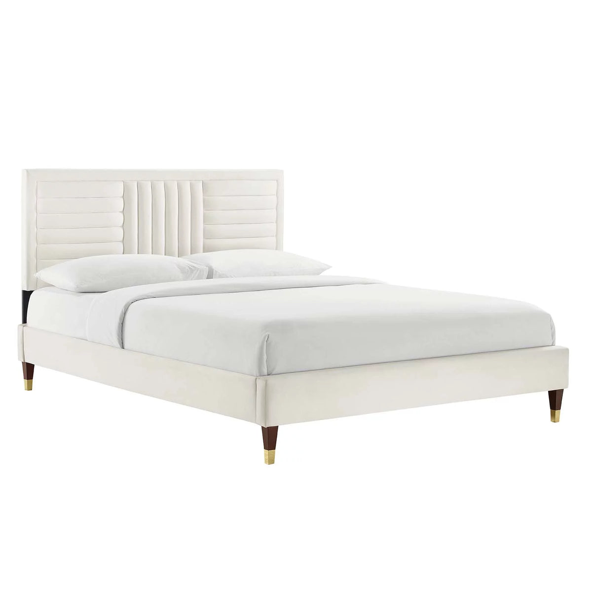 White Channel Tufted Performance Velvet King Platform Bed F588477