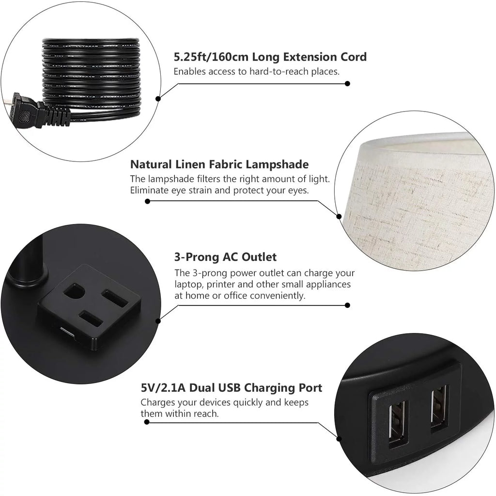 Table Lamp Set of 2 with USB Charging Ports and AC Outlet D1867