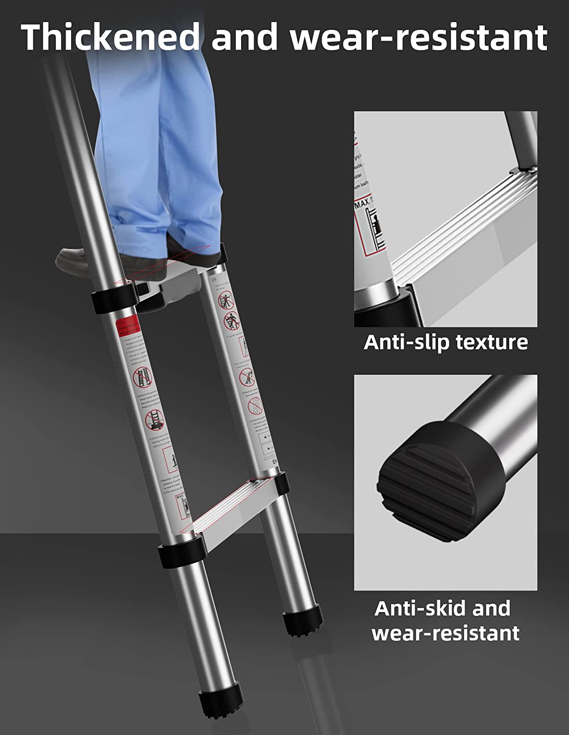Telescoping Ladder, 12.5 FT Aluminum Heavy Duty 330 lbs Load P66919