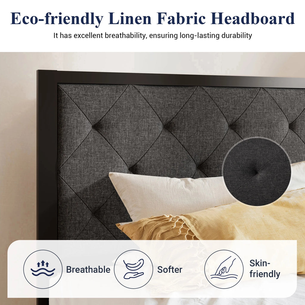 Twin Size Metal Platform Bed Frame with Fabric Headboard Y689