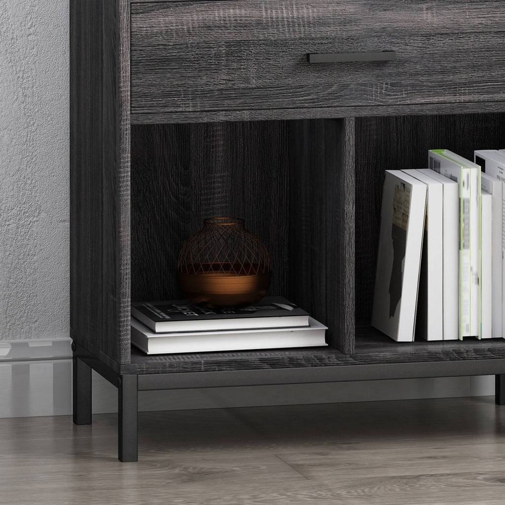Walnut and Black Faux Wood Cube Bookcase N777092