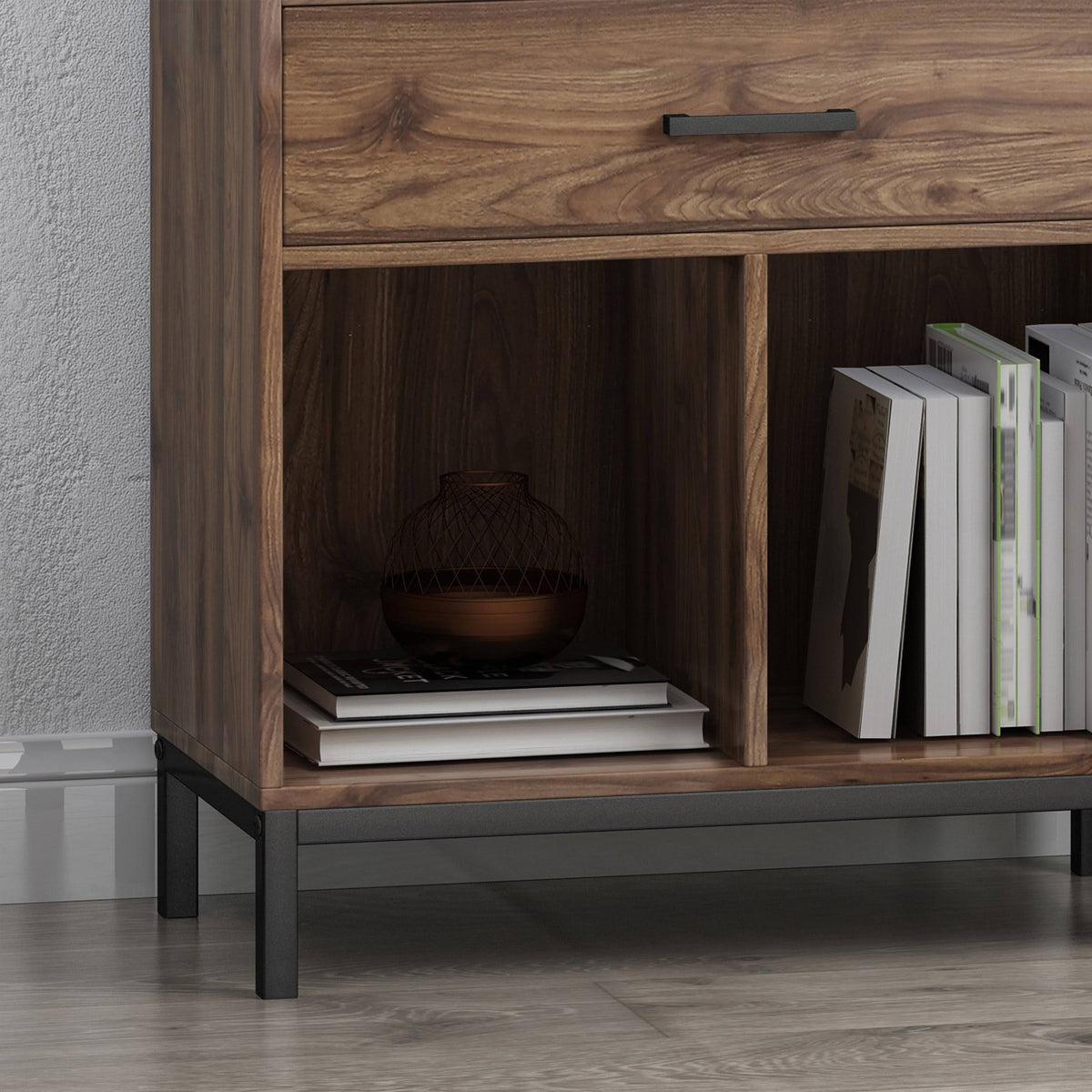 Walnut and Black Faux Wood Cube Bookcase N777092