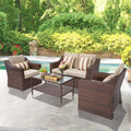 4-Piece All Weather Wicker Patio Furniture Set with Glass Coffee Table U857920