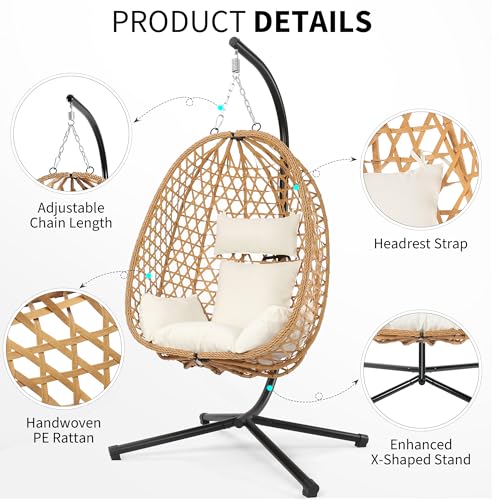 Egg Chair with Stand, Wicker Hanging Chair, 350LBS Capacity V208912