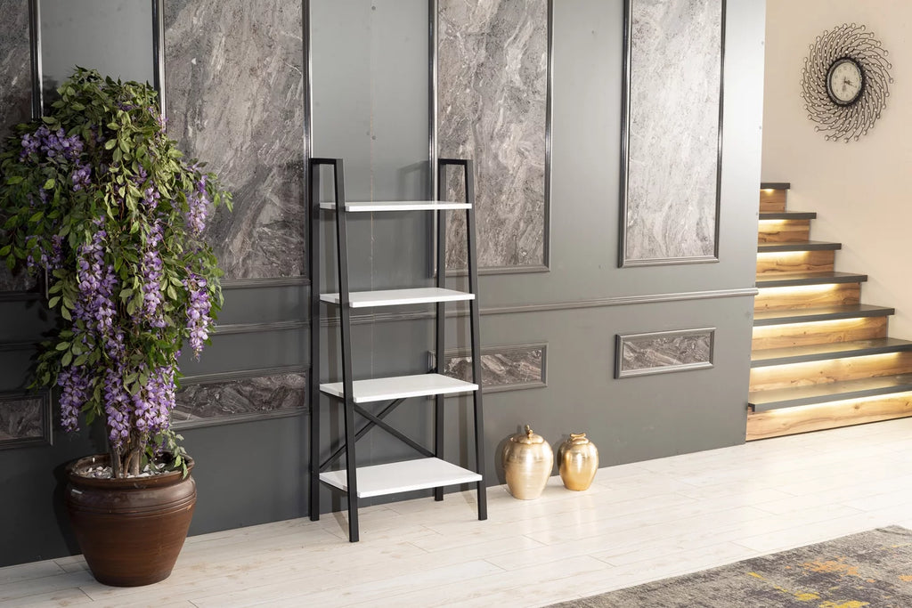5 Tier White Metal Ladder Bookshelf I172441