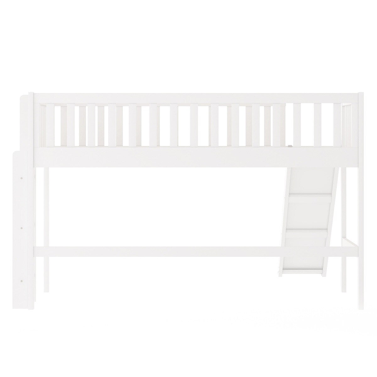 White Wooden Low Loft Bed with Slide and Ladder E4908