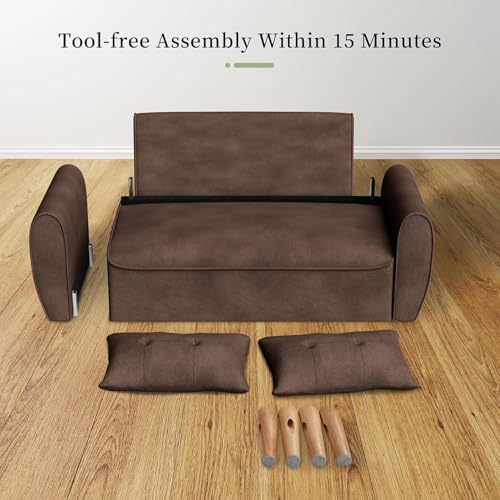 Dark Gray Linen Fabric 2-Seat Loveseat Sofa with Back Cushions and Tapered Legs M206660