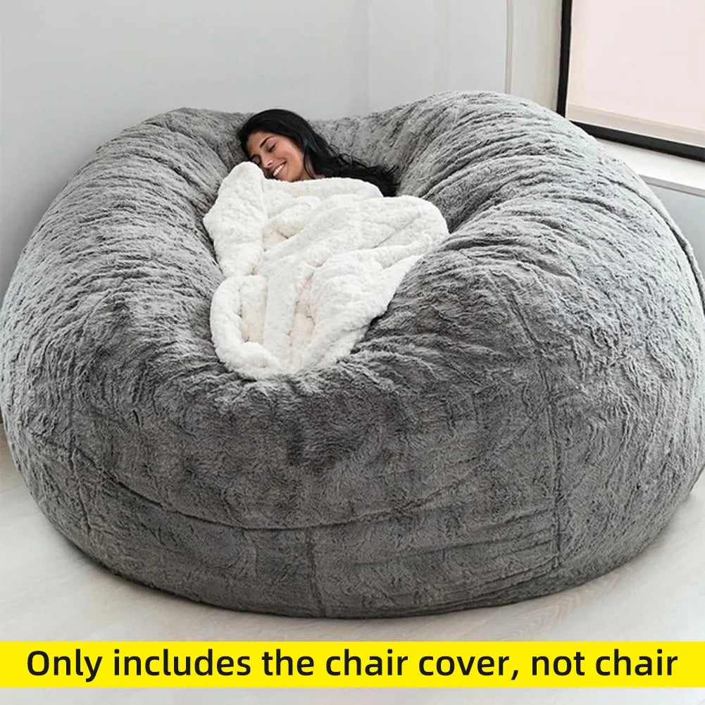 Large Round Soft Fluffy Bean Bag Chair Cover O63486