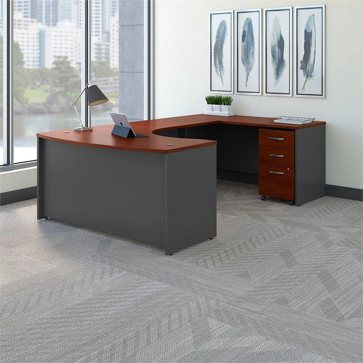 U-Shaped Desk with Mobile File Cabinet J348