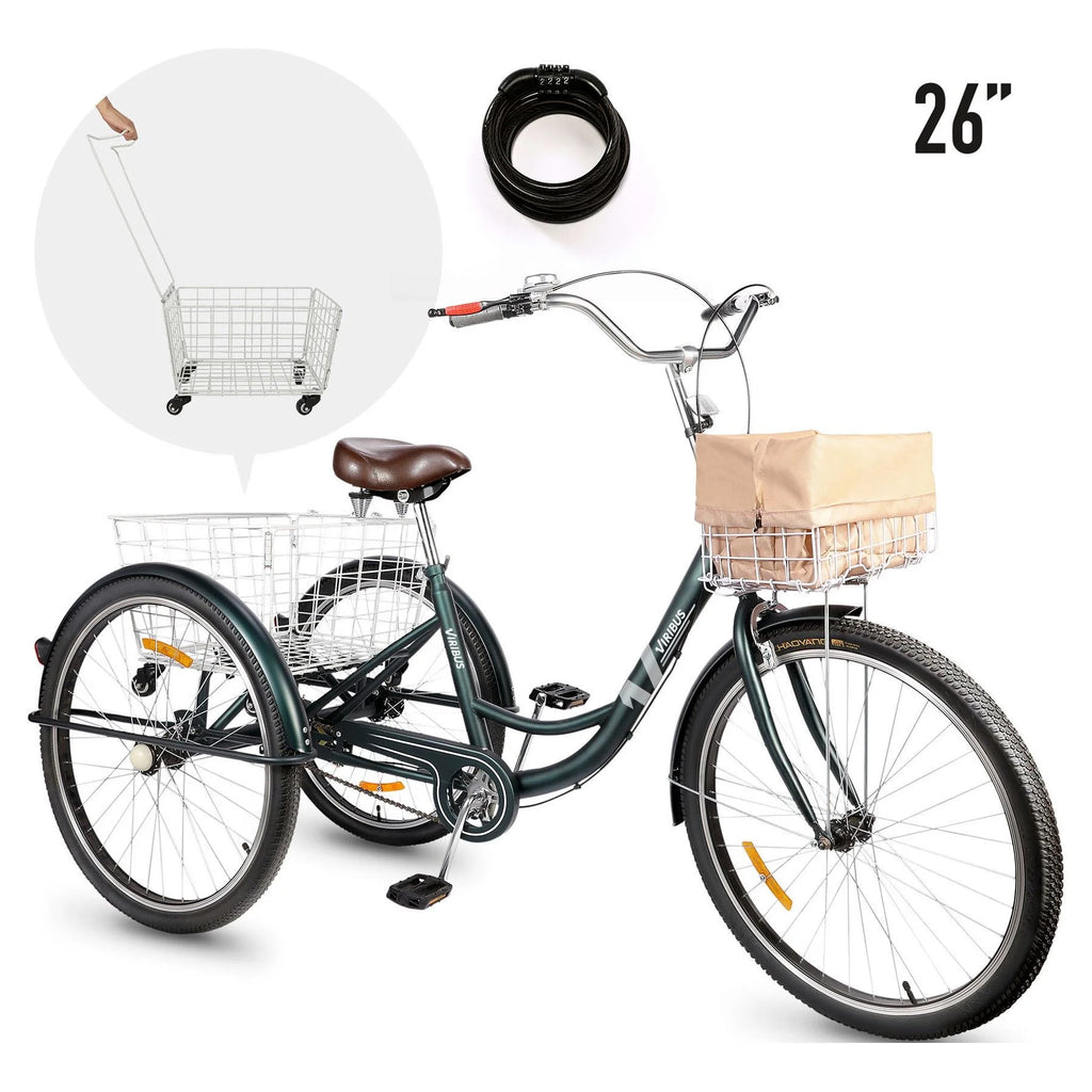 26 Inch Single Speed Adult Tricycle 3 Wheels Cruiser Bike with Basket S950360