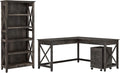 L Shaped Desk with 2 Drawer Mobile File Cabinet and 5 Shelf Bookcase, Dark Gray Hickory D138393