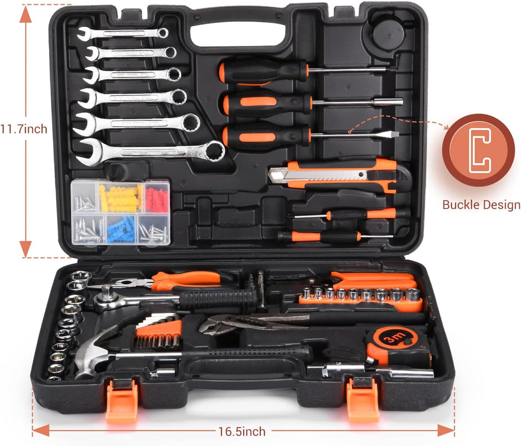 130 Piece Household Tool Kit Set with Toolbox Storage Case R516