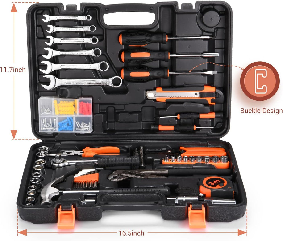 130 Piece Household Tool Kit Set with Toolbox Storage Case R516