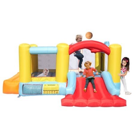 Inflatable Bounce House with Water Slide Pool, Basketball Hoop, 3 Balls F221365