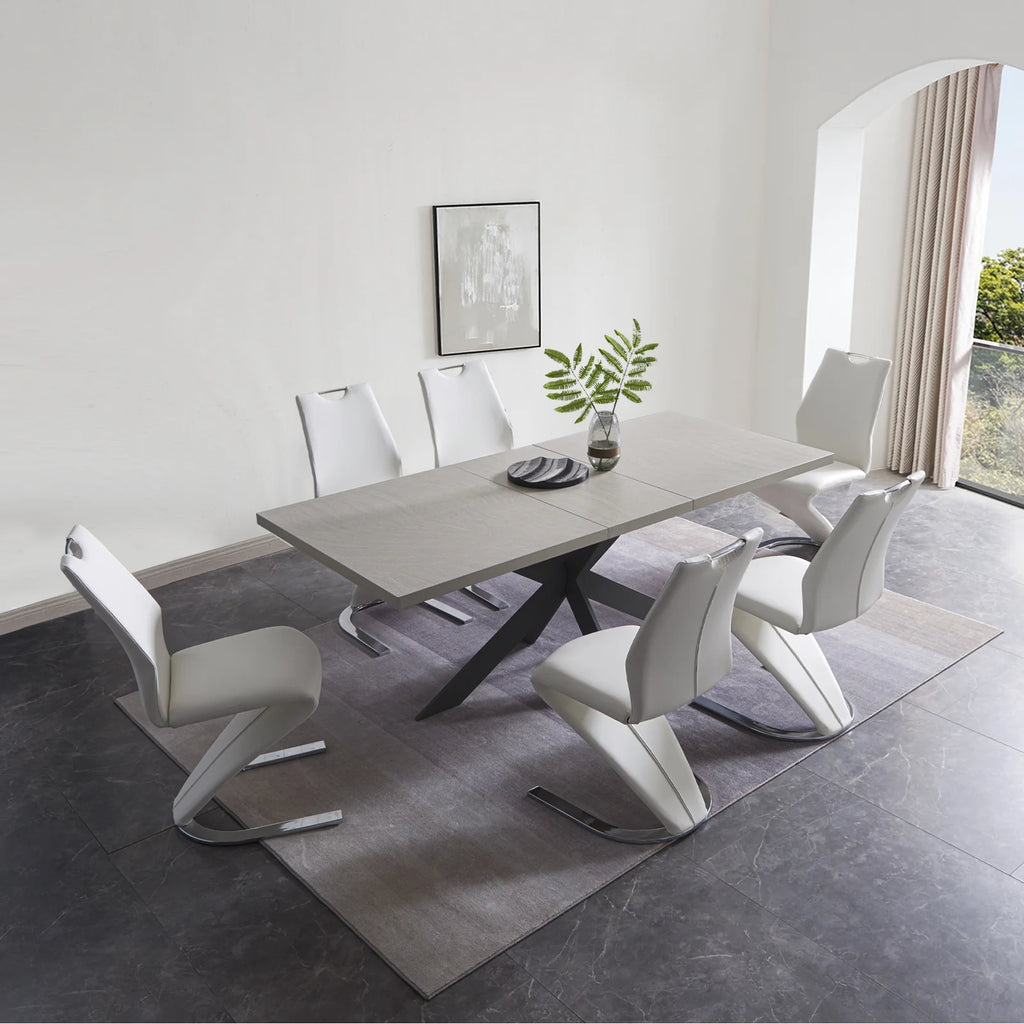 Extendable Rectangular Dining Table with 6 Leather Upholstered Dining Chairs K642
