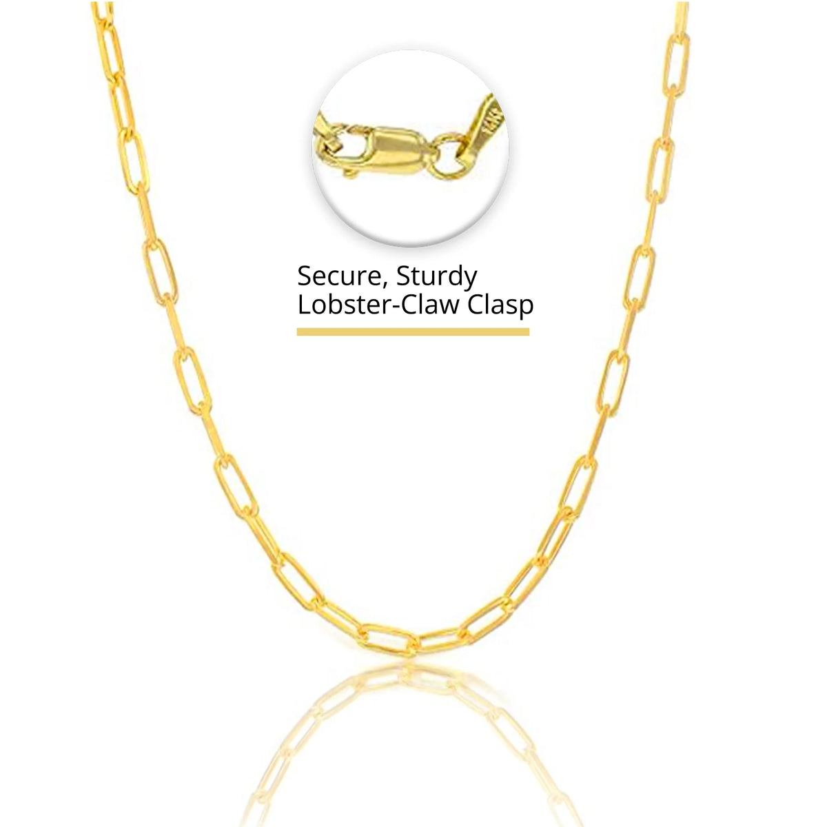 Sterling Silver Gold Plated Paperclip Chain Necklace, 1.8mm, 16.0" M804832