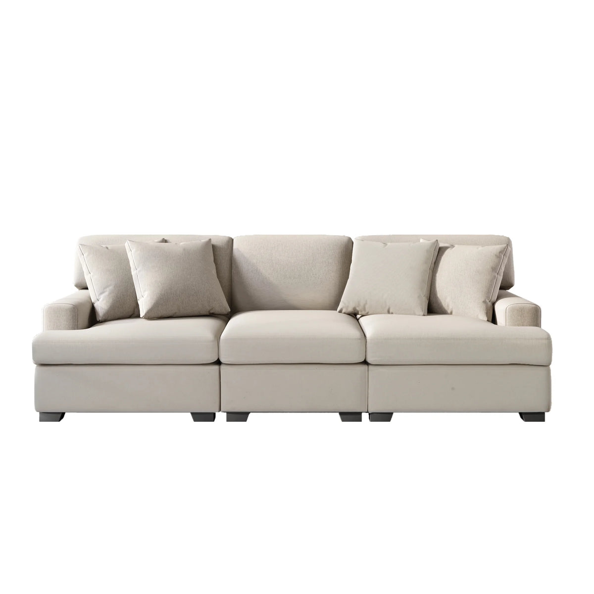 Beige Linen 3 Seater Sofa with 4 Pillows H6738