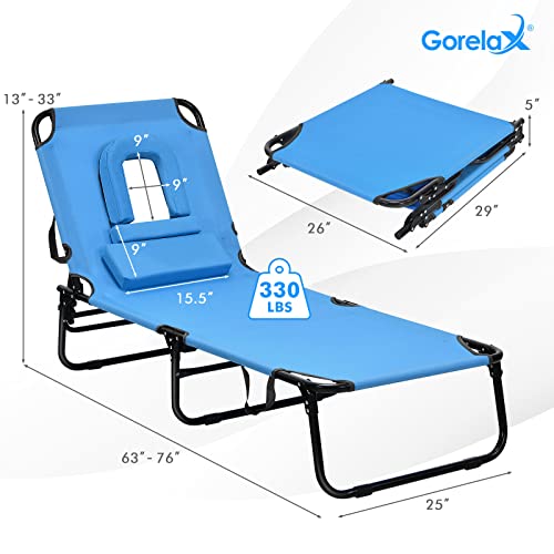 Blue Folding Chaise Lounge Chair T3213