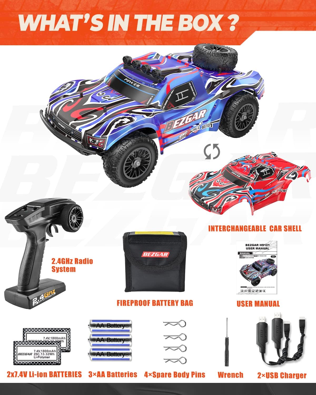 1:10 Scale 4WD Remote Control Monster Truck with 2 Rechargeable Batteries Y162