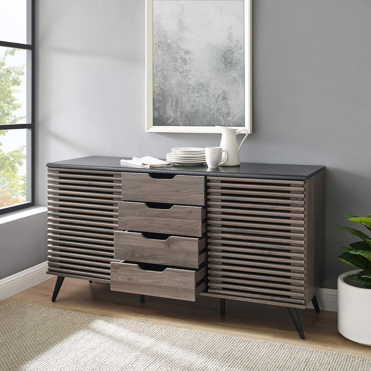 Black and Slate Grey 4 Drawer Wood Cabinet C7765