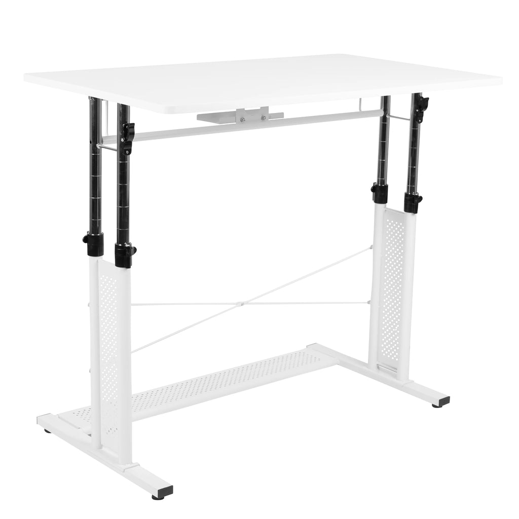 White Adjustable Computer Desk, Office Chair and Mobile Filing Cabinet K489509