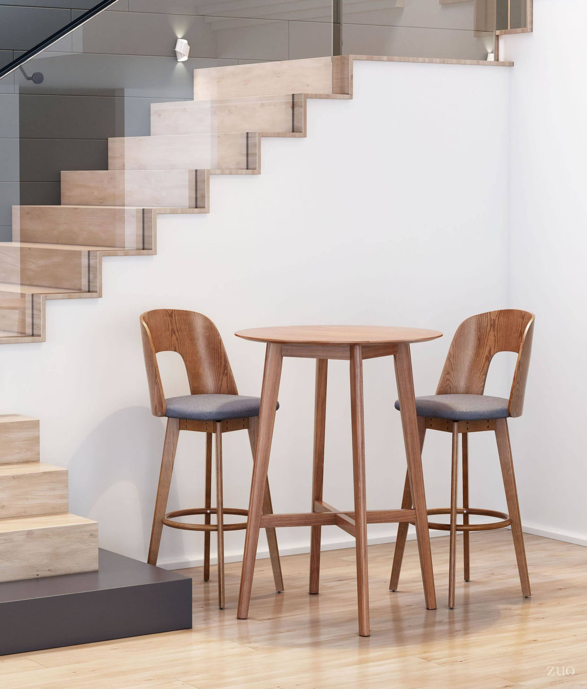 Walnut & Dark Gray Barstool (Set of 2) V81423