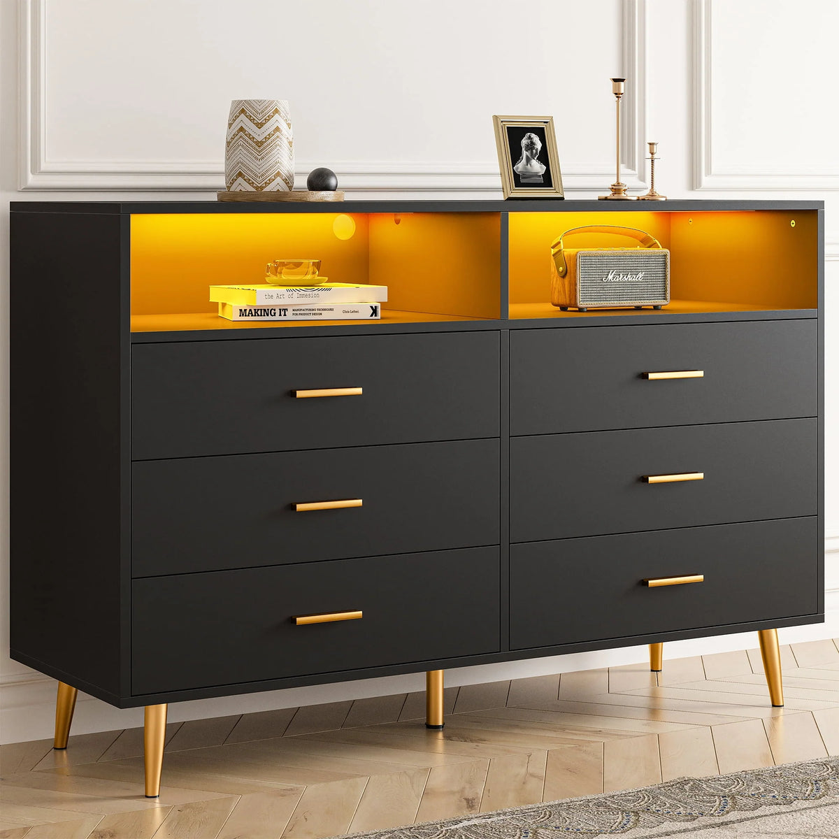 White 6 Drawer Wood Dresser P918422