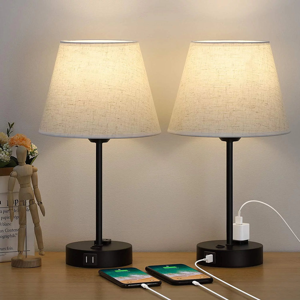 Table Lamp Set of 2 with USB Charging Ports and AC Outlet D1867