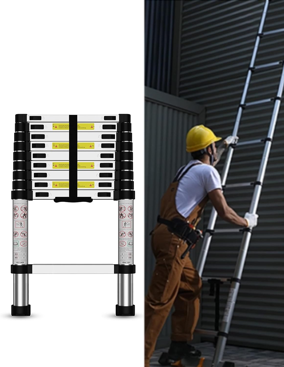 Telescoping Ladder, 12.5 FT Aluminum Heavy Duty 330 lbs Load P66919