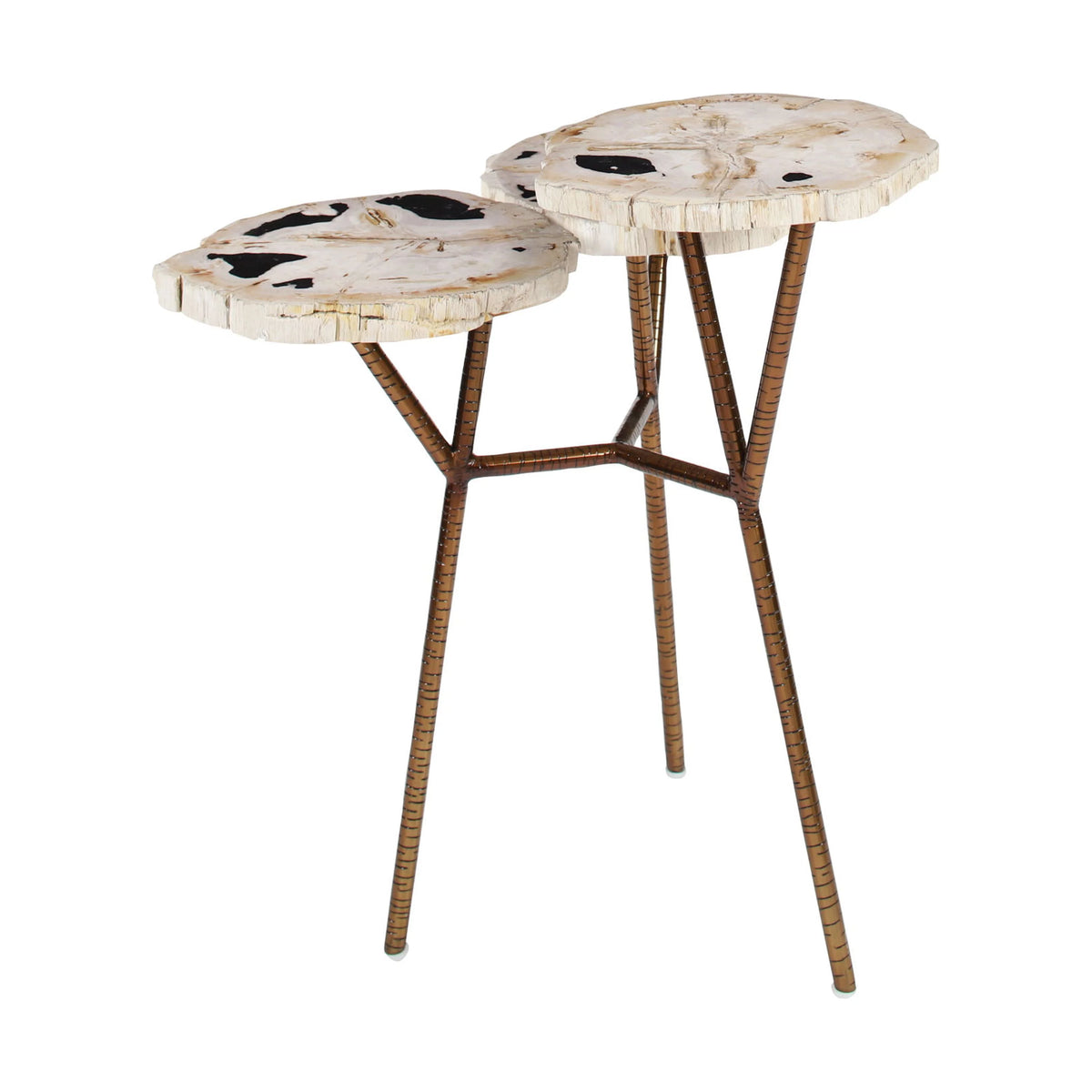 Bronze Petrified Stone 3 Tier Accent Table with Gold Base U70140