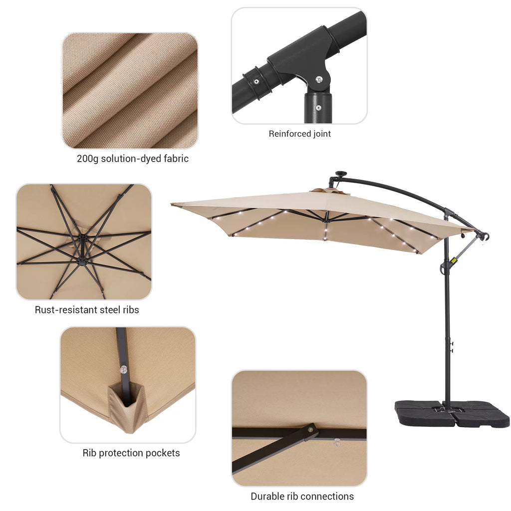 8.2 x 8.2ft LED Offset Hanging Umbrella with Base T6503