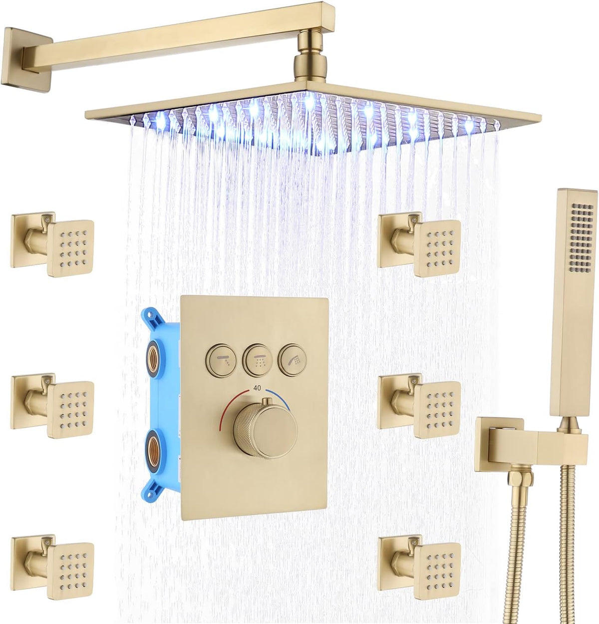 16 Inch Rain Shower Head System with Body Jets and Handheld Shower Faucet Fixture Set J917