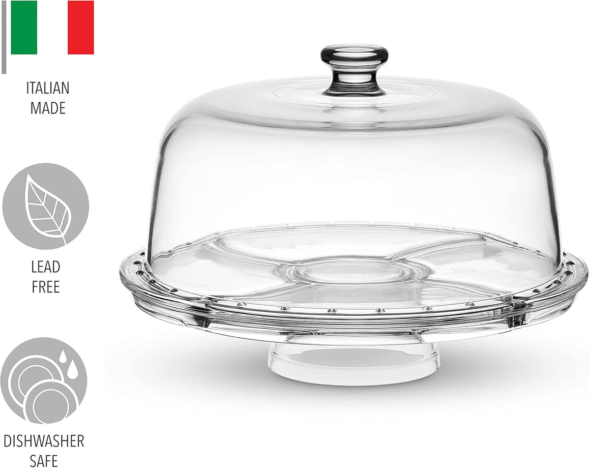 Cake Stand and Serving Plate with Dome Lid, Crystal Glass Footed Cake Stand E3880